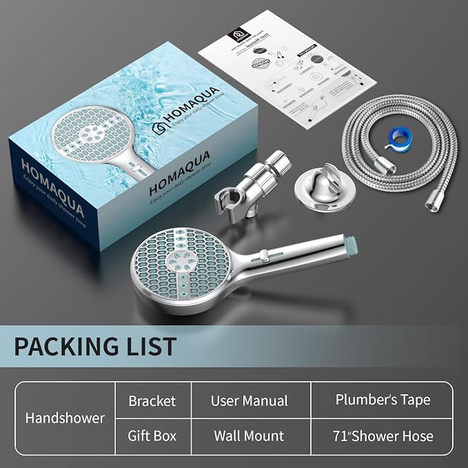 Handheld Shower Head, 8 Spray Modes High Pressure shower head with handheld, Built-in Pause Mode & Power Wash, Non-Clogging Nozzles Hand Held Shower Head, Leakproof 71 Inch Hose & Adjustable Bracket