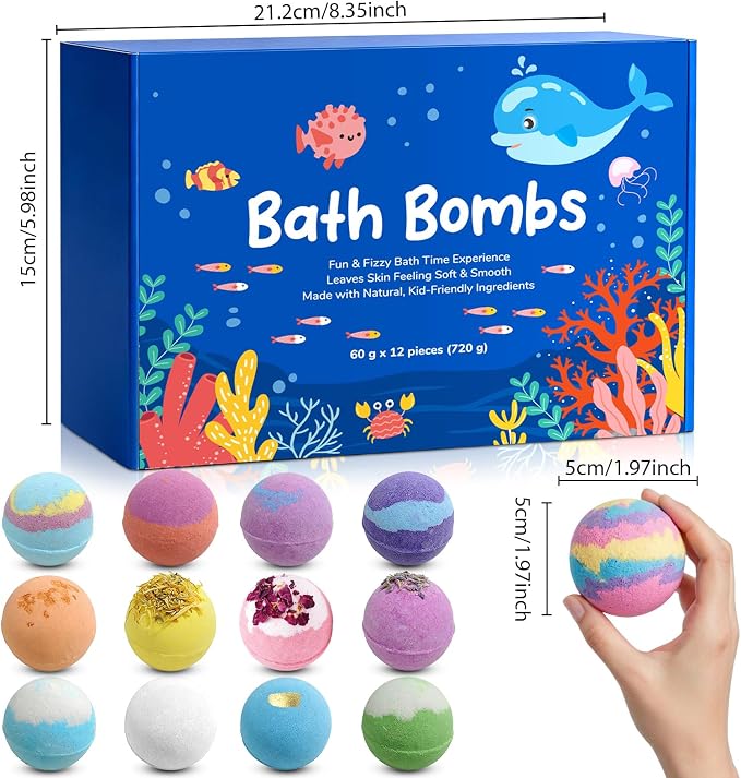 Bath Bombs with Toys Inside, 12pcs Ocean Toy Bath Salt Ball for Kids with Surprise (Sea Animal)