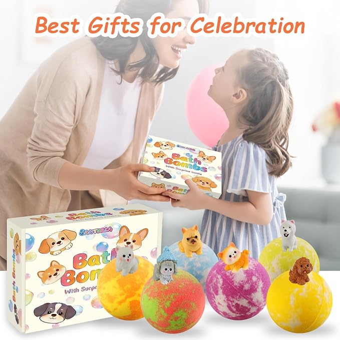 Bath Bombs for Kids with Toys Inside, 6 Pack Kids Bath Bombs with Puppy Dolls & Dog Pretend Playset Bath Toys,Surprise Birthday Gifts for Girls Boys, Bubble Bath Fizzies Ball Gift Set