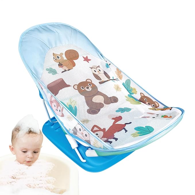 Folding Toddler Bather, Skin-Friendly Adjustable Baby Bath Tub, 23.62x13.78x12.99 inches, Foldable Shower Bathtub Seat, Support Net Bathtub for Kids, Family, and Friends