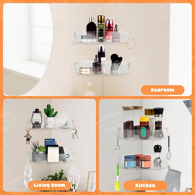 Bath Toy Storage Corner Adhesive Shower Caddy for Baby Bath Toys Bathtub Toy Storage Holder Organizer Large Capacity Acrylic Shower Shelves for Bathroom Babies Bathing Accessories Shelf, 2 Pack