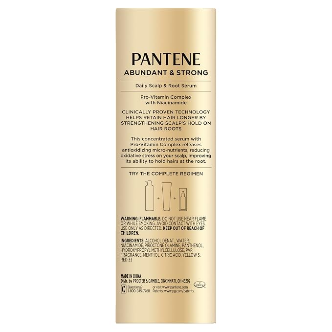 Pantene Abundant & Strong 3-Piece Regimen with B5 Complex + Niacinamide, Shampoo (13.5 oz), Conditioner (8 oz), Serum (2 oz) for Hair Loss, Thinning, Anti-Breakage, Volume - Grows Healthier