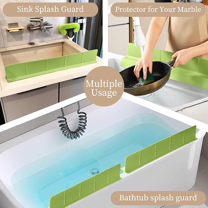 23" Ultra Silicone Sink Splash Guard Released in 2026 for Kitchen Sink,Bathroom and Island,with 3.5" High Splash Guard & 7 Strong Suction Cup (Matcha Green)