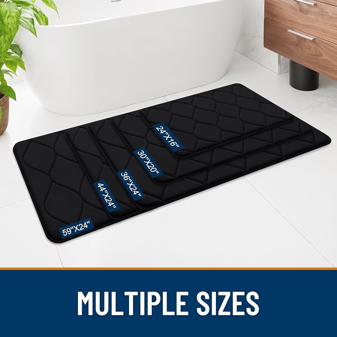 Smiry Memory Foam Bath Mat 44''x24'', Ultra Soft Non-Slip Bathroom Rug, Plush Water Absorbent Quick Dry and Machine Washable Floor Mat for Shower, Tub & Home Decor, Black