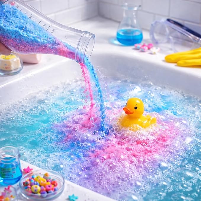 Bubble Bath Bombs for Boys with Mini Toy Ducks Inside – Bubble Bath for Kids - Kids Bath Bombs Toys Powder– Bathtime Experiment Kit Mix - Blast of Foam & Colours – Gift Set of 4 - Bath Toys