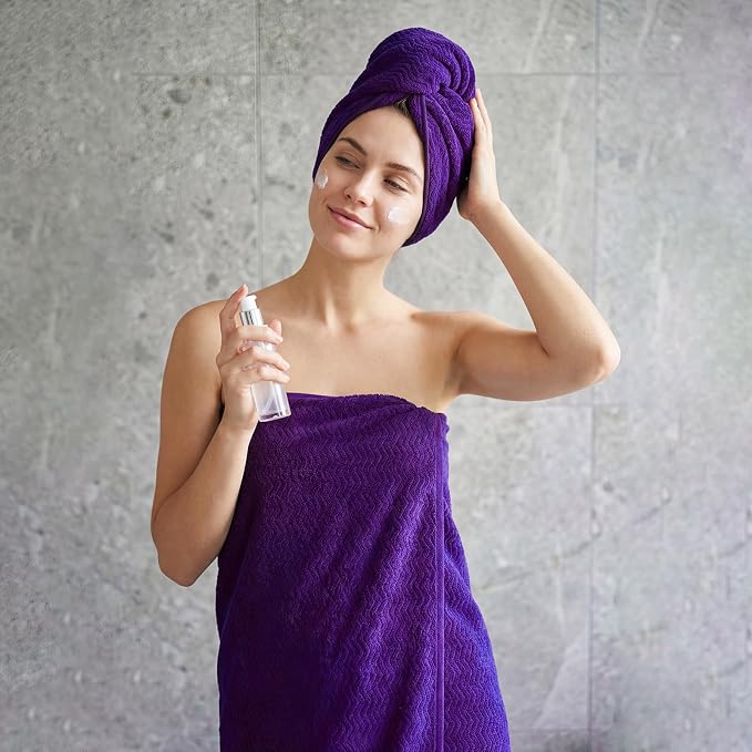 Set of 6 Oversized Bath Towel 40 x 80 Inches Jumbo Bath Sheet Absorbent Microfibers Quick Dry Towel Set with 2 Extra Large Shower Towels 2 Hand Towels 2 Washcloths for Bathroom Spa Gym(Purple)