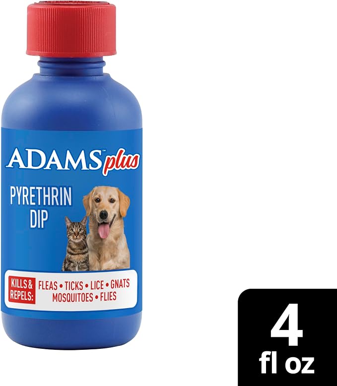 ADAMS Plus Pyrethrin Flea Dip for Dogs and Cats, Kills and Repels Fleas, Ticks, Lice, Gnats, Mosquitoes and Flies, for Dogs, Cats, Puppies, & Kittens, 4 Fl oz (Pack of 2)