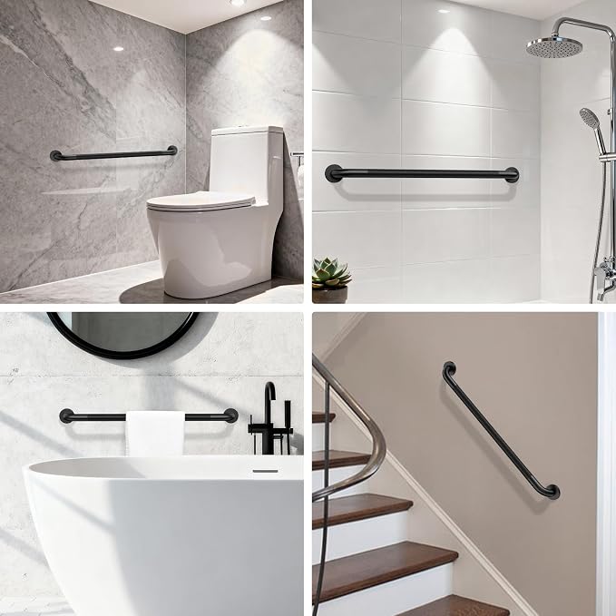36 Inch Anti Slip Shower Grab Bar, ZUEXT Matte Black Stainless Steel Long Bathroom Safety Handle w/Knurled Grip, Heavy Duty Wall Mounted Bathtub Toilet Stair Support Rail for Seniors Disabled