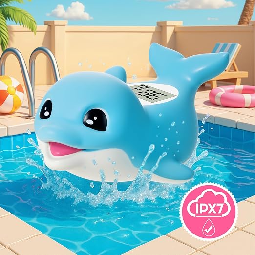 Baby Bath Thermometer for Newborn β Digital Bathtub Water Temperature Thermometer β Floating Dolphin Bath Toy, Β°C/Β°F Display, Waterproof & BPA-Free