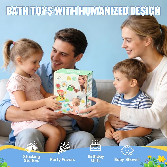 Toddler Bath Toys for Kids Ages 1-3 | Safe & Fun Mold Free Baby Bath Toys | Interactive Bath Toys with Blooming Flower with Watering Can Bathtub Water Toys for 1+ Year Old Great for Girls Shower Gifts