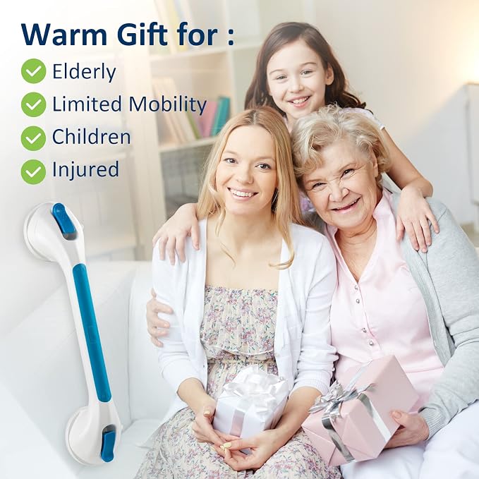 TAILI Shower Grab Bar Suction Grab Bars for Bathtubs and Showers, Heavy Duty Bath Handle Removable Bath Handrails for Seniors and Elderly, Bathroom Safety Grip No Drilling Waterproof,Blue,G9