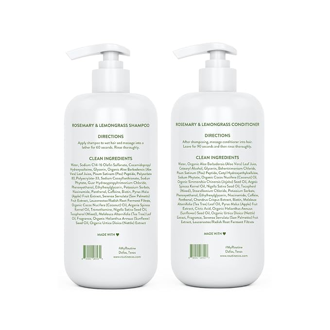 Routine Wellness Shampoo & Conditioner Set - Rosemary & Lemongrass | Clinically tested shampoo for thinning hair with biotin, pea peptides, saw palmetto oil, color safe, sulfate free
