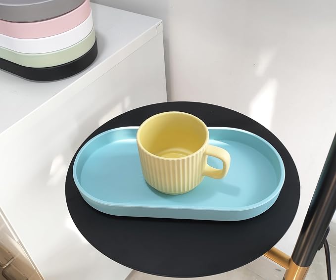 Blue Small Tray (10 inch), Oval Tray, Countertop Organizer | Small Serving Tray for Kitchen Counter, Bathtub Bathroom Vanity Items, Coffee Accessory, Bar, Seasoning, Salt & Pepper, Soap