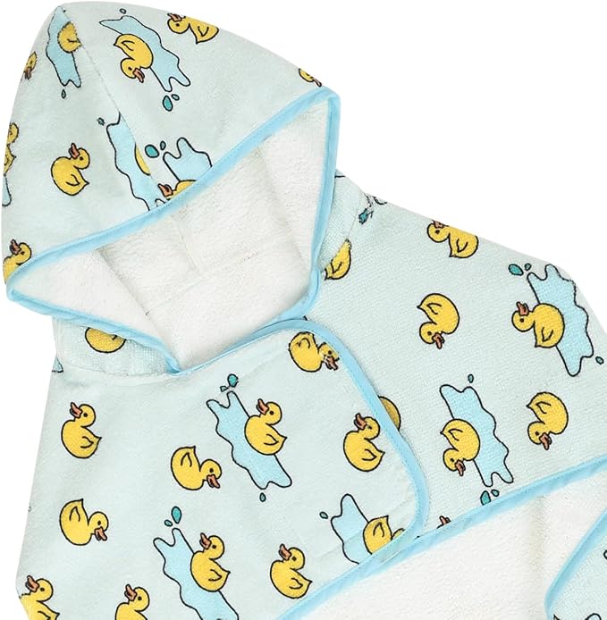 HDE Dog Bathrobe Super Absorbent Quick Drying Puppy Towel Wrap Coat Adjustable After Bath Robes with Hood for Dog Sizes S-XXL Rubber Duck Puddles XL