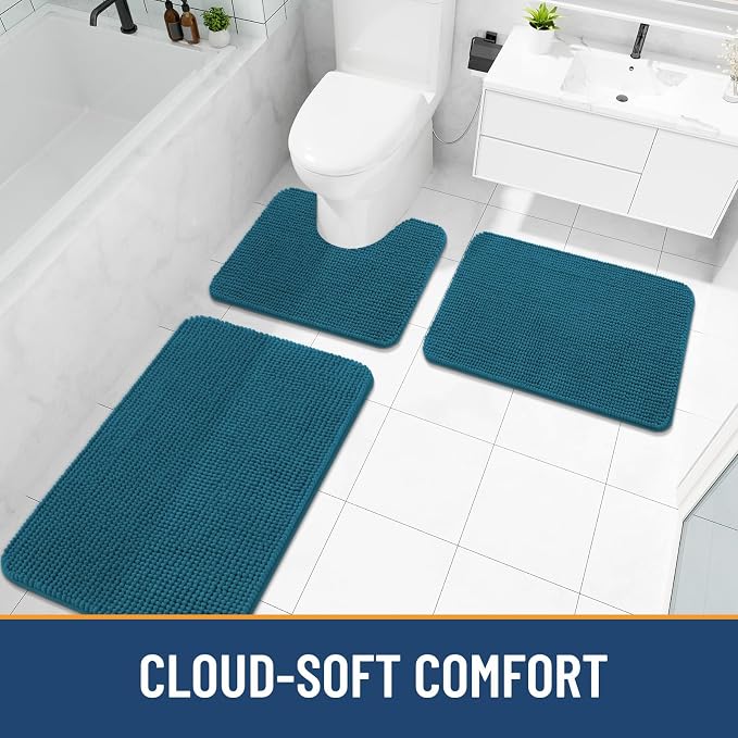 Arotive Bathroom Rugs 34" x 21", Ultra Soft Absorbent Chenille Bath Rugs, Rubber Backing, Machine Washable Bath Mats for Bathroom Floor, Tub and Shower, Home Decor Accessories, Peacock Blue