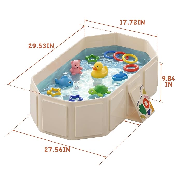 Collapsible Baby Bathtub for Newborn to Toddler, Foldable Toddler Bathtub with Drain Plug, Non-Slip Portable Infant Bath Tub for Travel, Storage & Outdoor Use, Warm Beige