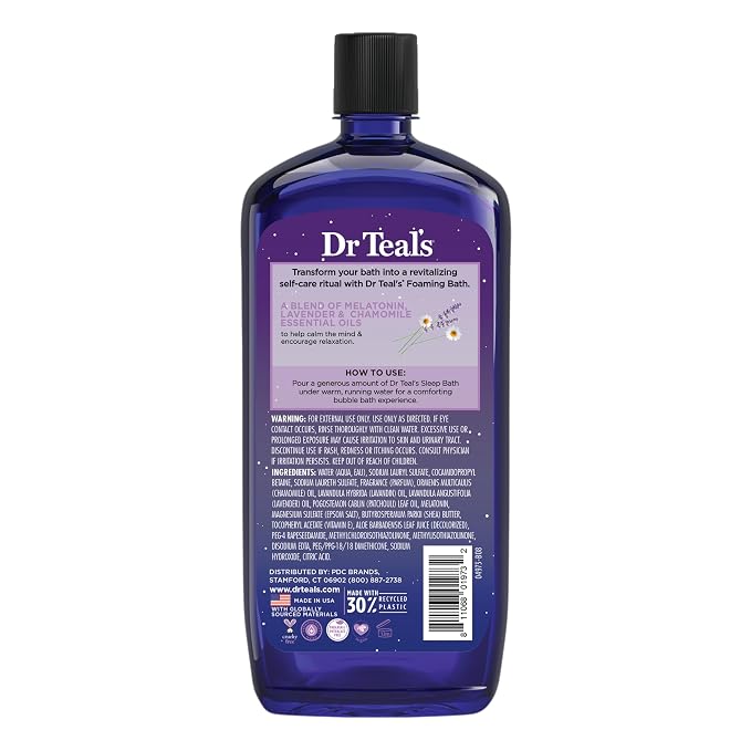 Dr Teal's Foaming Bath with Pure Epsom Salt, Sleep Blend with Melatonin, Lavender & Chamomile Essential Oils, 34 fl oz (Pack of 2)