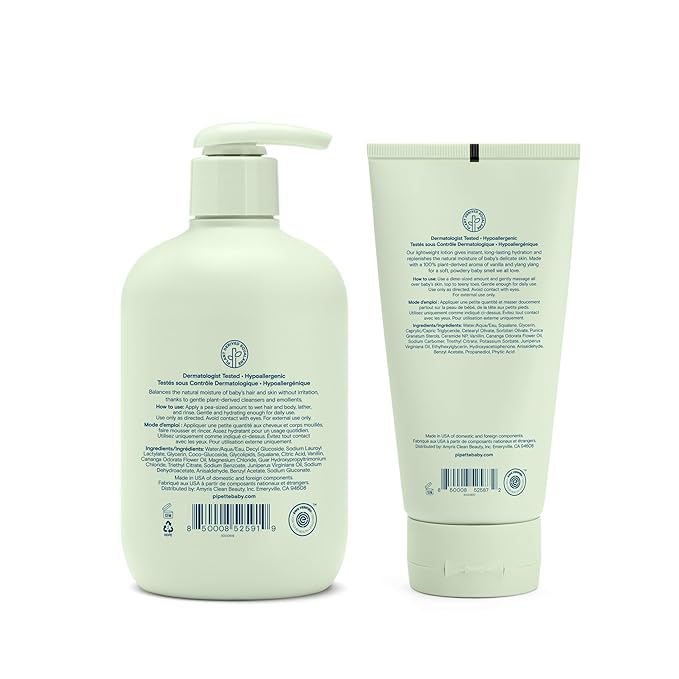 Pipette Vanilla + Ylang Ylang Wash and Lotion Duo, Pack of 2, Clean, Includes Baby Body Wash and Lotion for Newborns and Kids, Tear-Free Bath Time, Baby Bath and Newborn Essentials, Non-toxic