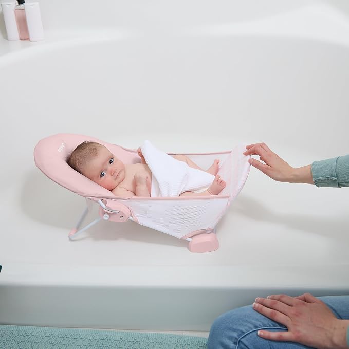 Ingenuity Foldaway 2-Position Bather,2-Position Adjustable Support Baby Bath seat for Sink or Bathtub,Ages 0-6 Months,up to 20 pounds,Pink,(Pack of 3)