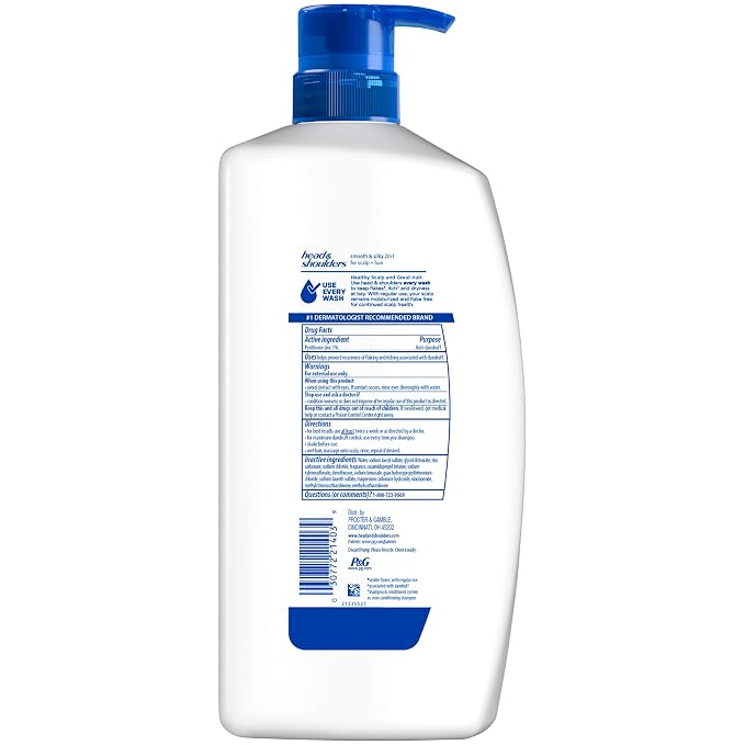 Head & Shoulders Anti-Dandruff Shampoo and Conditioner for Women | Smooth & Silky 2-in-1 | 1% Pyrithione Zinc, 24-Hour Frizz Control, Soothes Dry & Itchy Scalp, Healthy, Shiny & Smooth, 28.2 Fl Oz