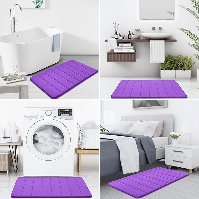 Buganda Memory Foam Bath Mat, 70" x 24", Ultra Soft Bathroom Rugs, Water Absorbent and Machine Washable Bath Rug Runner for Bathroom, Shower, and Tub, Purple