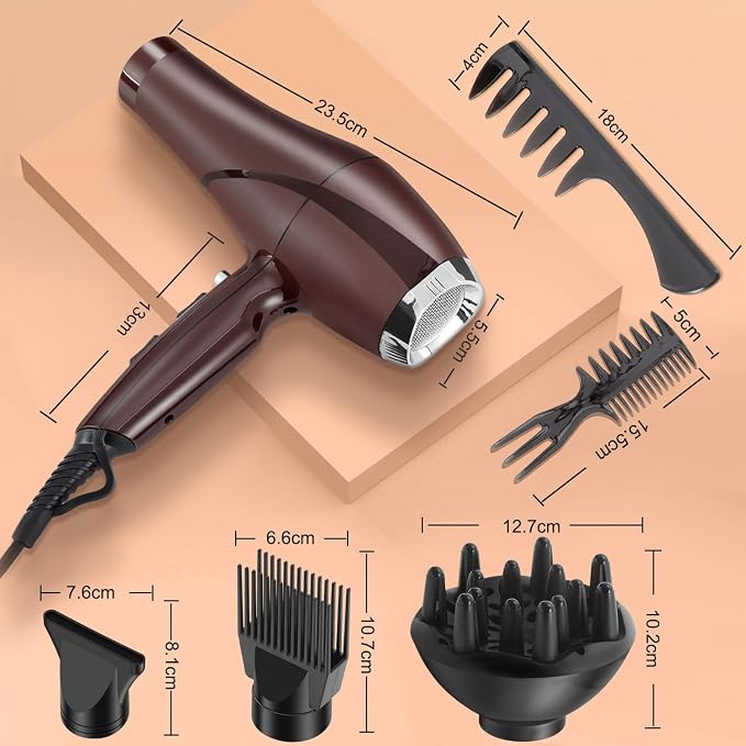 2000 Watt Hair Dryer, ARDIRO Blow Dryer with Diffuser Comb Concentrator for Women Men, Negative Ionic Quiet Hairdryer with Powerful Fast Dryring AC Motor for Curls