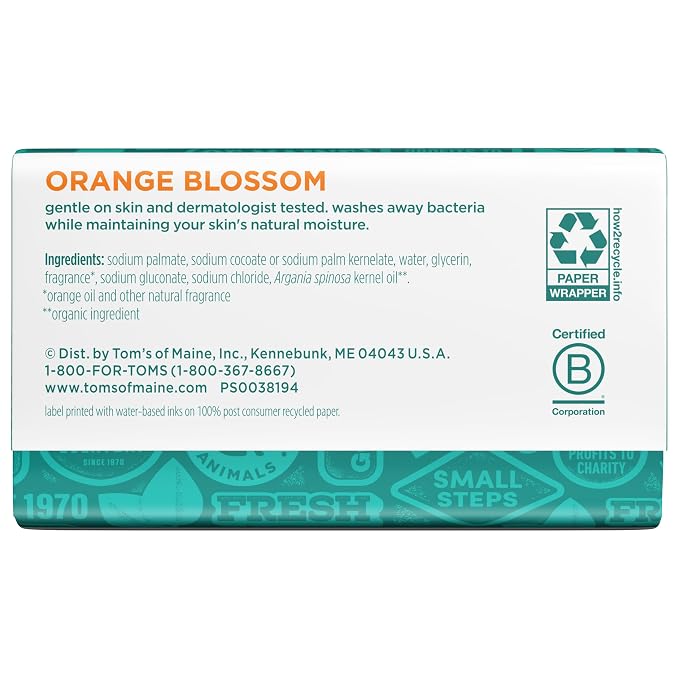 Tom’s of Maine Natural Beauty Bar Soap For Women and Men, Orange Blossom, 5 oz Bar (Pack of 6)