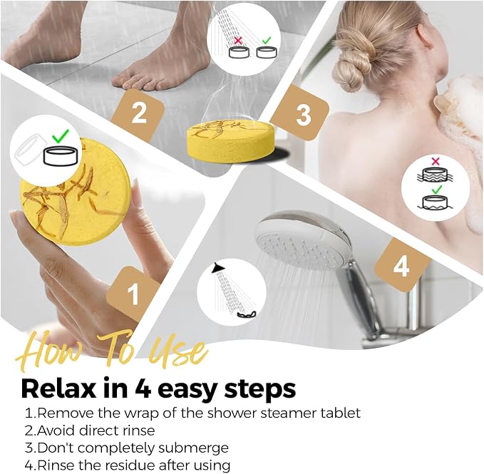 SWCANDY Lemon Shower Steamers 8 Pack, Home Spa Self Care | Clean citrus aromatherapy with natural essential oils; shower gift for women, men, wife & husband.