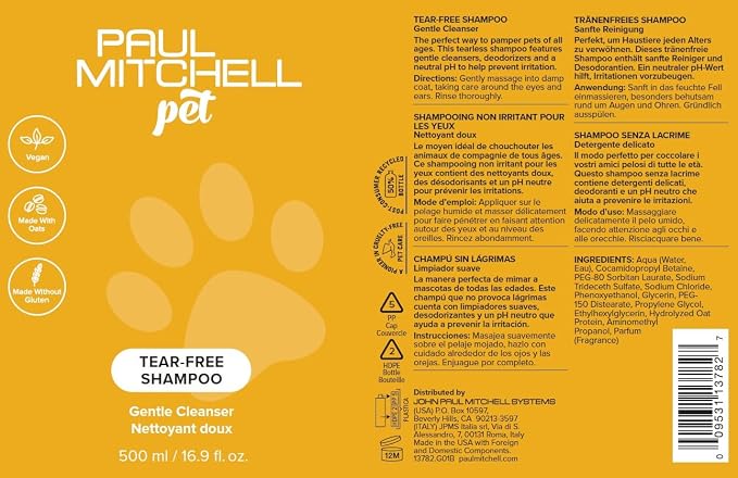 Paul Mitchell Pet Tear-Free Shampoo, Gentle Cleanser, 128 fl. oz
