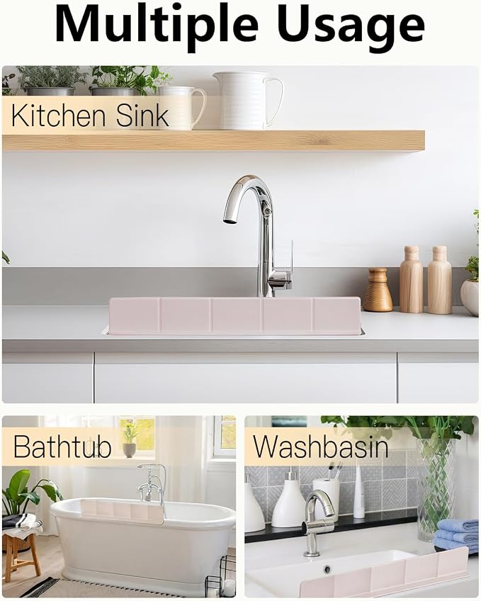 23 Inch Silicone Sink Splash Guard - Kitchen Sink Water Splash Guard with Strong Suction Cups, Removable Splash Guard for Sink, Washbasin & Bathtub - Creamy Apricot