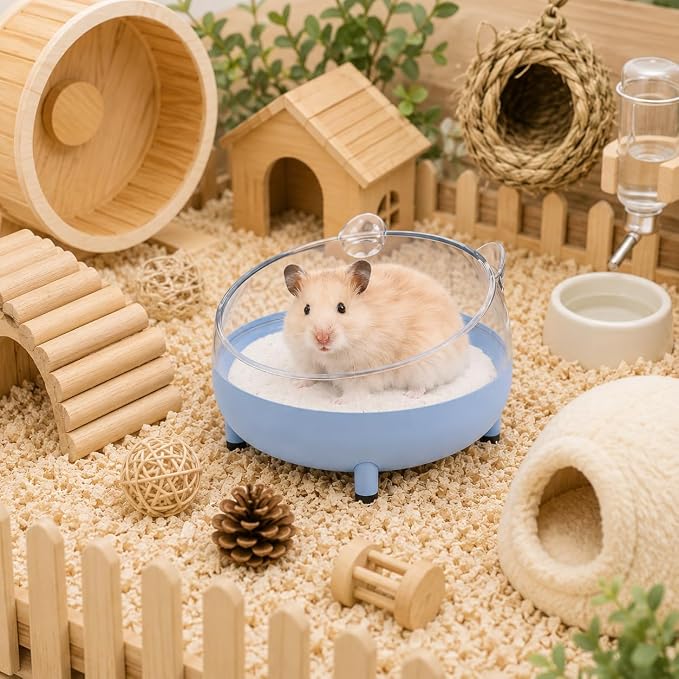 Meow&Woof Hamster Sand Bath Container, Large Sandbox Toilet Gerbil Batheoom, Tiny Chinchilla Dust Bathtub Sand Bath Box for Hamster Cage Accessories 5.2 Inch - Blue