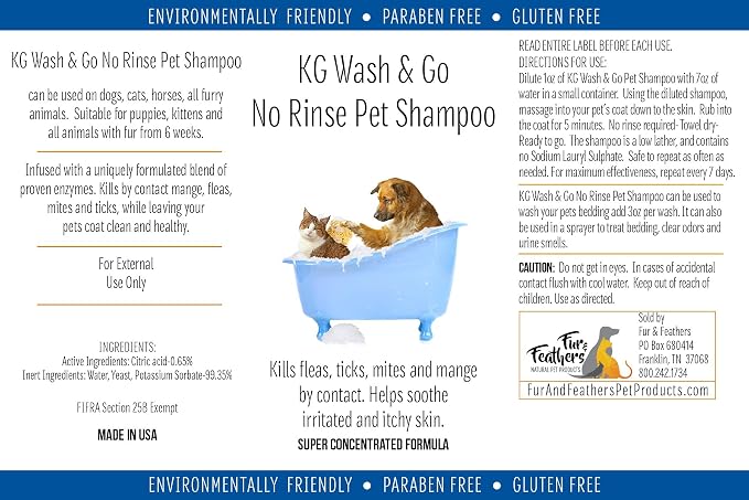KG Wash & Go No Rinse Pet Shampoo - 128oz (Includes foamer Bottle)