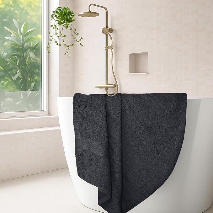 RIVERSIDE 100% Ring Spun Cotton Large Bath Towels Set of 4, 27 x 54 โ Quick Dry, Soft & Highly Absorbent Towels for Shower & Bathroom โ Luxury 600 GSM Towels for Home, Spa, Gym, Hotel, (Charcoal Gray)