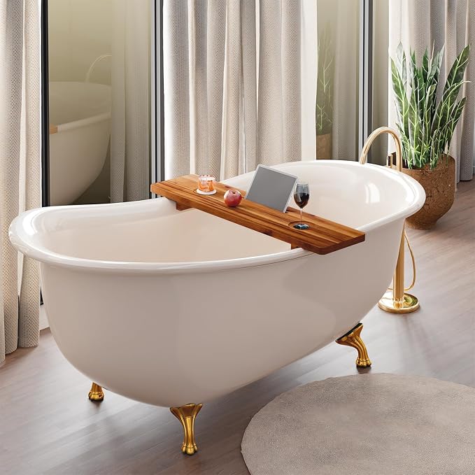 Tinamo Acacia Bathtub Caddy Tray Table | 35x9 Inch Large Bath Tub Wooden | Anti-Tipping, Sustainable Tub Tray for Bath tub | Bath-tub Accessories Holders for Bath-tub (Acacia, 35" x 9" x 2.5") | Acacia Wood, 35" x 9" x 2.5", Custom Legs, Phone/Tablet &...