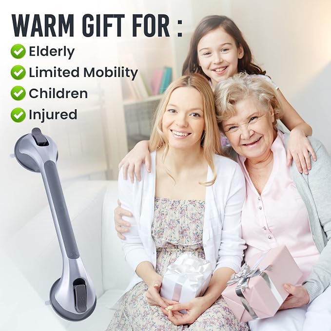 TAILI Shower Grab Bar 2 Pack 16 Inch Suction Grab Bars for Bathtubs & Showers, Heavy Duty Shower Handle Removable Shower Handrails for Elderly and Seniors, No Drilling Waterproof, Silver,G9