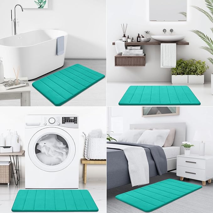 Buganda Memory Foam Bath Mat, 70" x 24", Ultra Soft Bathroom Rugs, Water Absorbent and Machine Washable Bath Rug Runner for Bathroom, Shower, and Tub, Teal