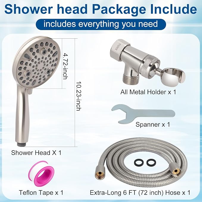 Shower Head with Handheld - All Metal Holder and Long Hose, High Pressure | Showerhead Sprayer Built-in Power Wash to Clean Tub, Tile & Pets, Multi Mode Adjustment, Brushed Nickel 2.5 GPM