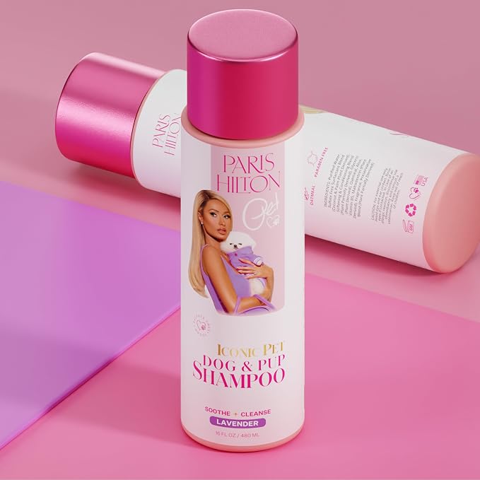 Paris Hilton Dog Shampoo - Gentle Calming Lavender Scent, Sulfate-Free Vegan & Hypoallergenic for All Dog Breeds, with Oatmeal & Aloe for Healthy Coats & Salon-Quality Grooming, 16oz (480ml)
