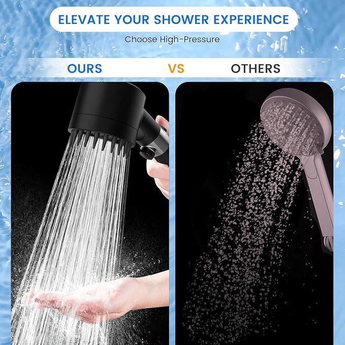 PWERAN Filtered Shower Head with Handheld, 3+1 Spray Modes High Pressure Shower Head with 3-PCS Filters for Hard Water Remove Chlorine, Detachable Showerhead with ON/OFF Switch for Pet Bath (Black)