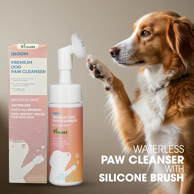 Korean Vegan Dog Paw Cleaner 150ml – Waterless Paw Cleanser with Silicone Brush – Perfect for Puppy to Adult Dogs – Gentle & Non-Irritating Dogs Paws – Moisturizes & Cleanses – Made in Korea