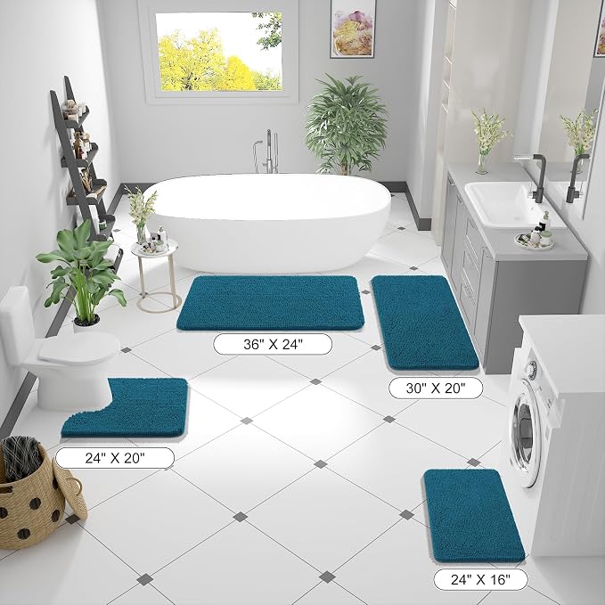 OLANLY Small Bathroom Rugs 24x16, Extra Soft Absorbent Chenille Bath Rugs, Rubber Backing Quick Dry, Machine Washable Bath Mats for Bathroom Floor, Tub and Shower, Home Decor Accessories, Peacock Blue