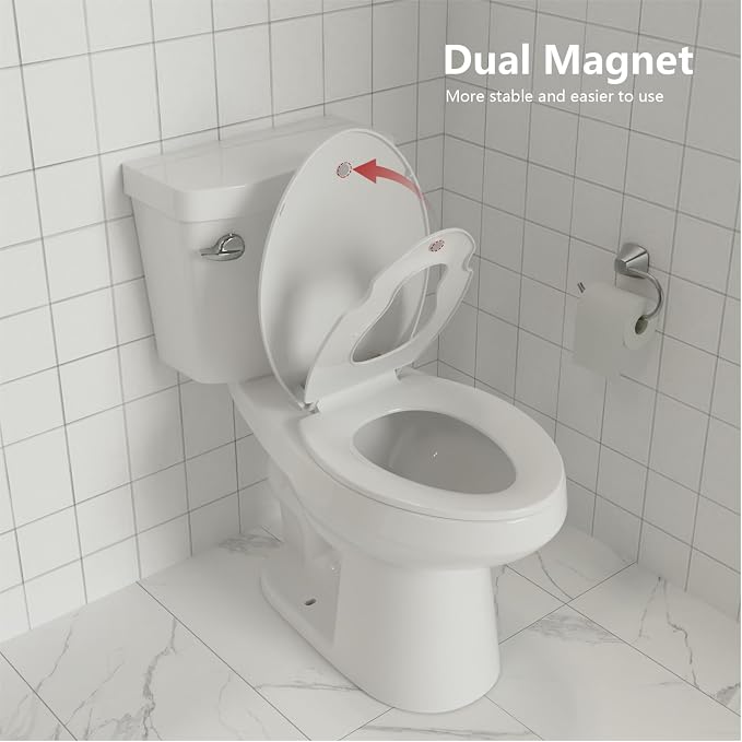 Garvee Potty Training Seat Built-In Toilet Seat, Elongated Toilet Seat 19 Inch with Baby Seat, 2 In 1 Soft Close Quiet No Slapping, Magnetic Absorption, Easy Installation for Bottom Fixing Toilet