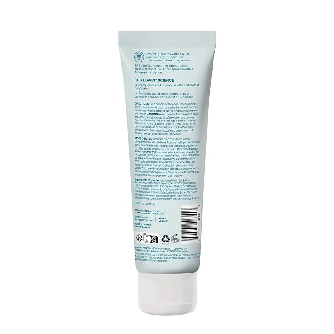 ATTITUDE Bubble Body Wash for Baby, EWG Verified, Dermatologically Tested, Plant and Mineral-Based, Vegan, Good Night, 8 Fl Oz