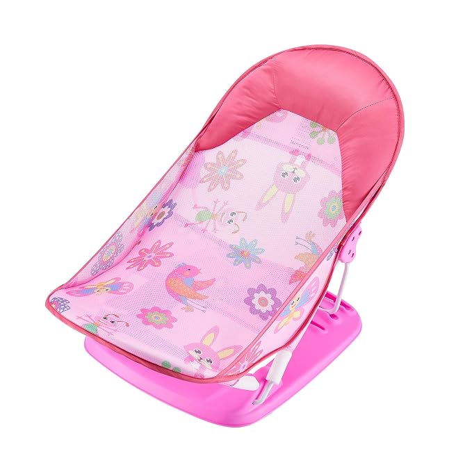 Baby Bath Seat 3 -in- 1 Foldable Sitting or Lying Baby Bath Support Anti-Slip with Adjustable 3 Reclining Positions Bath Lounger for Newborn Use in the Bathtub or Sink (Rose Red, 60cm*33cm*35cm)
