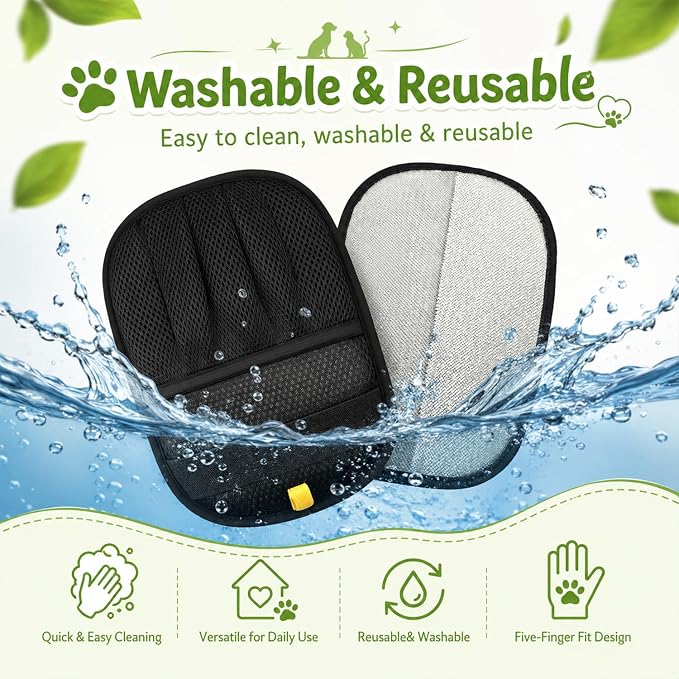 Upgraded Pet Hair Removal Gloves for Cats & Dogs, Electrostatic Five-Finger Pet Hair Remover Gloves, Reusable Magic Brush Pet Hair Removal Tool for Laundry, Carpet, Car Seat, Clothing for Effortless