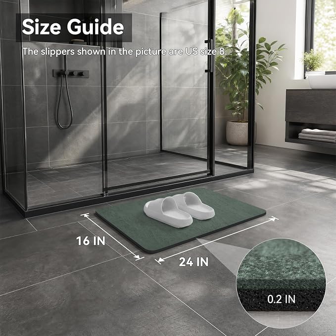 MontVoo -Bath Mat Rug-Rubber Backing Non Slip Quick Dry Absorbent Thin Bathroom Rugs Fit Under Door-Faux Suede Surface Bathroom Floor Mats-Shower Rug for in Front of Bathtub Shower Green 16"x24"