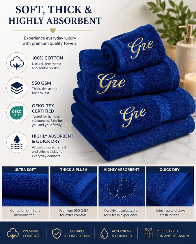 Personalized Bath Sheet - Oversized Jumbo Towel for Bathroom - Customized Turkish Bath Towel - Cotton Towel - Monogrammed Towels with Initials Name Embroidery (Navy, Bath Sheet Oversized 1pc)