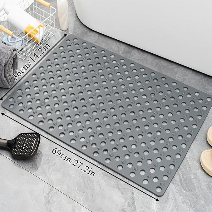 Bath Tub and Shower Mats 27 x 14 Inch Soft Non Slip Bathtub Mat Bathroom Shower Mat with Suction Cups Drain Holes Washable Bathroom Shower Mat