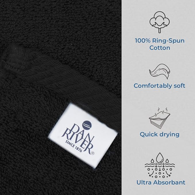 DAN RIVER Pack of 1 Jumbo Bath Sheet 40x80 Inches, Oversized Black Bath Towels, Fluffy and Thick Extra Large Bath Sheets