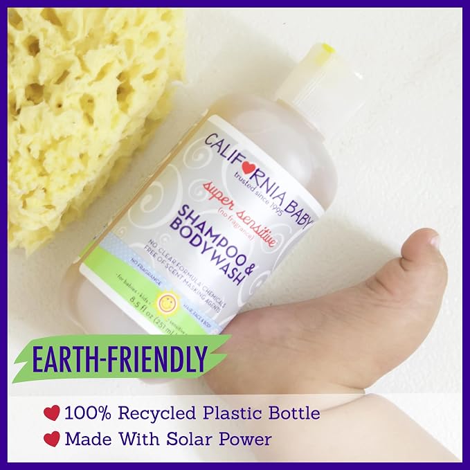 California Baby Super Sensitive Baby Shampoo + Baby Wash | 100% Plant-Based | Unscented Body Wash For Sensitive Skin | Hypoallergenic | 251mL / 8.5 oz